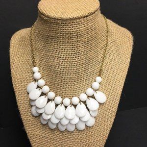 White Statement Necklace Round Faceted Teardrop Gold Retro BoHo Chunky Bib